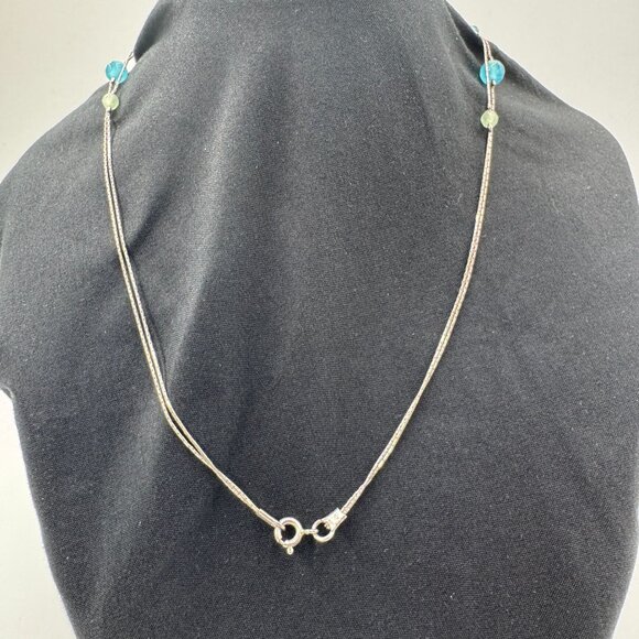 Sterling Silver Multi-Strand Aqua Chalcedony Ocean Blue Necklace 925 Israel - Picture 7 of 15